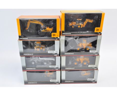 Group of 1:87 scale Motorart JCB & Volvo Construction machinery. NM-M in G-E Boxes. (8)