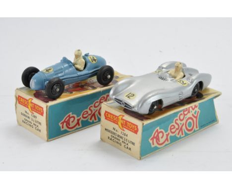 Crescent Toys No. 1289 Godini Racing Car in light blue plus Crescent Toys No. 1284 Mercedes Racing Car in silver. Both Genera