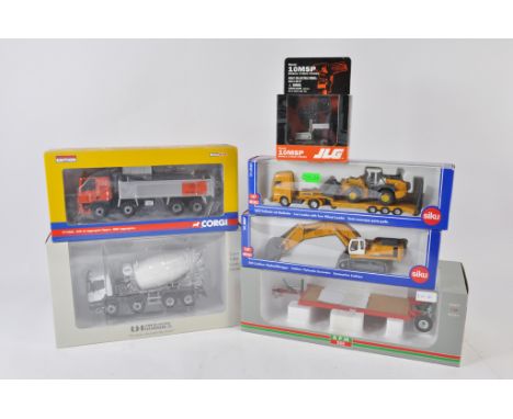 Corgi 1:50 scale RMC Tipper, UH CIFA Mixer Truck, JLG Stock Lift, UH RPM Trailer Plus Siku Liebherr Excavator and Low Loader 