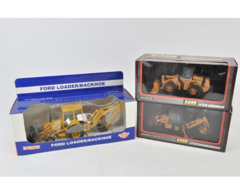 Ertl 1:32 scale Ford Front Loader Backhoe plus 1:50 scale CASE Construction pair. NM-M in E Boxes. (3)