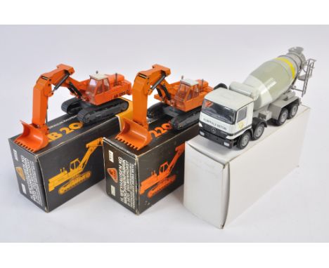 NZG 1:50 scale Atlas AB2002 Face Shovel, Atlas AB2202 Face Shovel and Conrad Actros Mixer. All E-NM. Boxes G-E. (3)