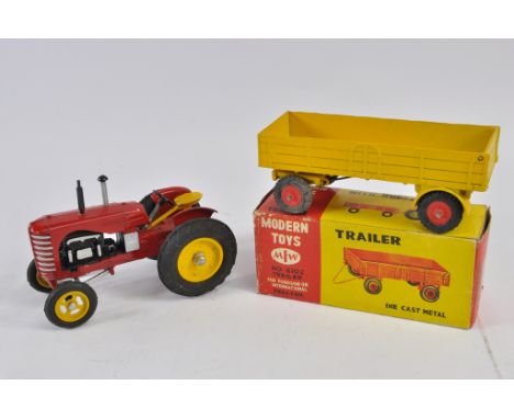 Lincoln Massey Harris Tractor rare Modern Toys Large Scale Copy of the Dinky Heavy Trailer in Yellow. Generally E-NM. (2)