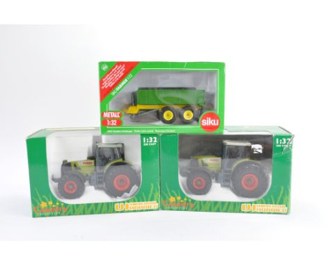 Universal Hobbies 1:32 Scale Claas Atles Tractor x 2 plus Siku Trailer. E-NM in G Boxes. (3)