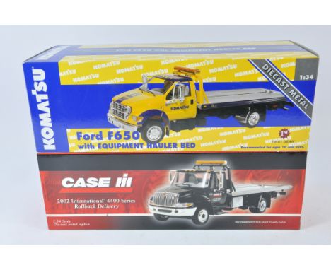 First Gear 1:34 Scale Ford F650 Equipment Hauler plus Case International 4400 Recovery Truck. NM-M in E Boxes. (2)