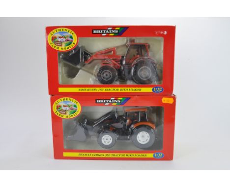 Britains 1:32 scale SAME Rubin Tractor with loader plus Renault Cergos with Loader. NM-M in E Boxes. (2)