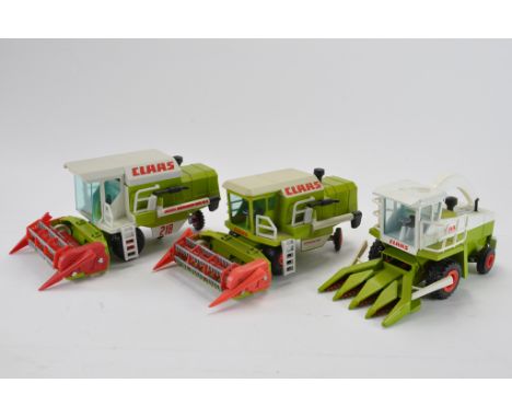 GAMA 1:43 scale Claas Combine and Forage Harvester Trio. Generally G-VG. (3)