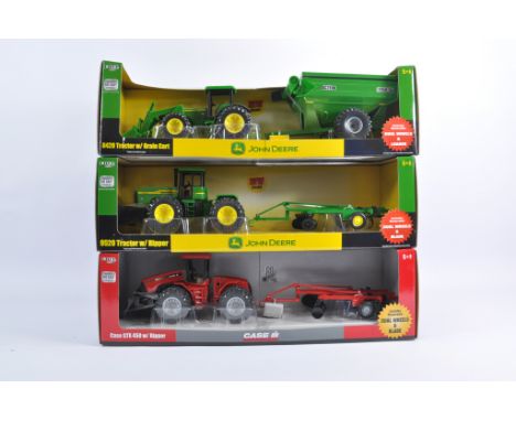 Trio of Ertl 1/50 Scale Farm Tractor Sets including JD8420 with Grain Cart, JD9520 with Ripper and Case STX 450 with Ripper. 