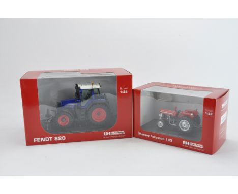 Universal Hobbies 1:32 scale Fendt 820 Special Blue Edition and MF133 Special Edition. Tractor Duo. NM-M in E Boxes. (2)