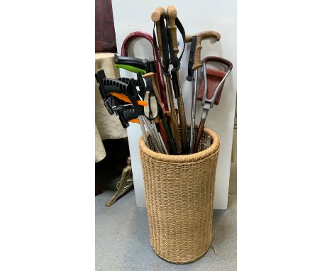 Rattan Umbrella Stand - 53 cm High and Contents -  Walking Poles, Grabbers, Orange Flag and Shooting Stick 