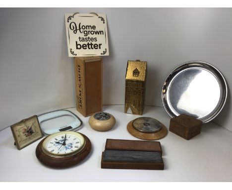 Dow's Port Box, Sharpening Stone, Carved Treen Box, Salter Scales and Barometer etc 