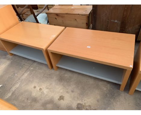 A PAIR OF COFFEE TABLES WITH SMOKED GLASS SHELF, 40" X 24"