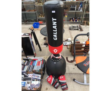 A GALLANT FREE STRANDING PUNCH BAG AND A PAIR OF BOXING GLOVES