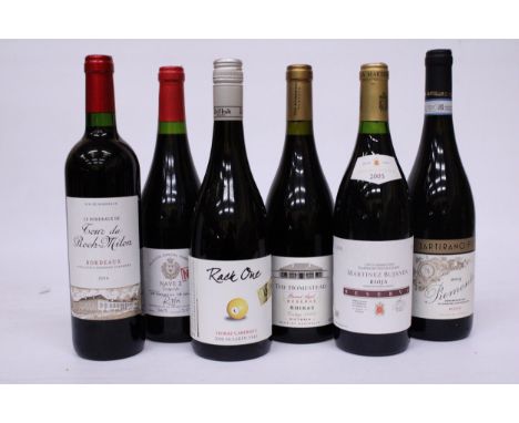 SIX BOTTLES OF RED WINE TO INCLUDE 2005 RIOJA RESERVE, SARTIRANO FIGLI 2013, LE BORDEAUX TOUR DU ROCH-MILON 2014, NAVE 2 RESE
