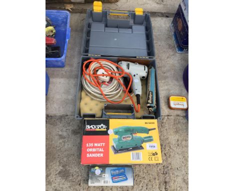AN ELECTRIC DRILL, A BLACKSPUR SANDER AND A CRAFT KNIFE SET