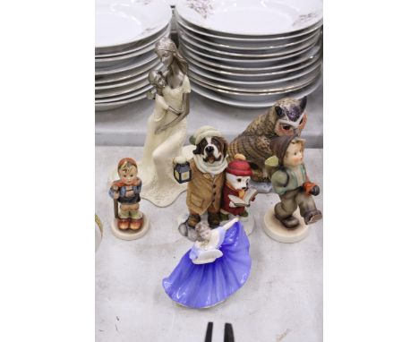 A COLLECTION OF FIGURES TO INCLUDE TWO GOEBEL FIGURES, A SMALL ROYAL DOULTON 'ELAINE', ETC