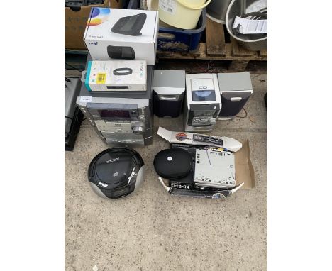 AN ASSORTMENT OF ITEMS TO INCLUDE A SONY STEREO SYSTEM, A BUSH CD PLAYER AND A FITBIT ETC