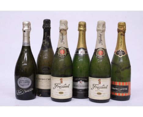 SIX MIXED BOTTLES TO INCLUDE TWO BOTTLES OF FREIXENET EXTRA CAVA, PROSECCO SPUMANTE VILLA DOMIZIANO, CHARLES LAFITTE CUVEE SP