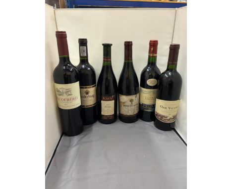SIX BOTTLES OF RED WINE TO INCLUDE KMV ROODEBERG WINE OF WESTERN CAPE 2003, OAK VILLAGE VINTAGE RESERVE 2000, NEDERBURG 2000 