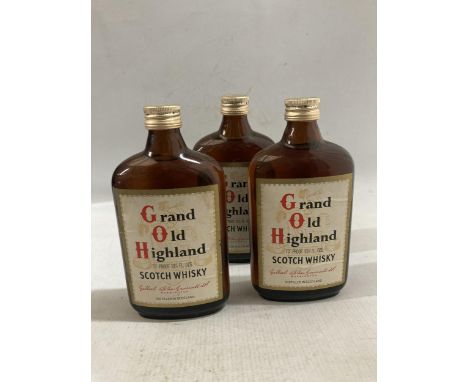 THREE BOTTLES OF GRAND OLD HIGHLAND SCOTCH WHISKY - 13 1/3 FL OZS - DISTILLED IN SCOTLAND