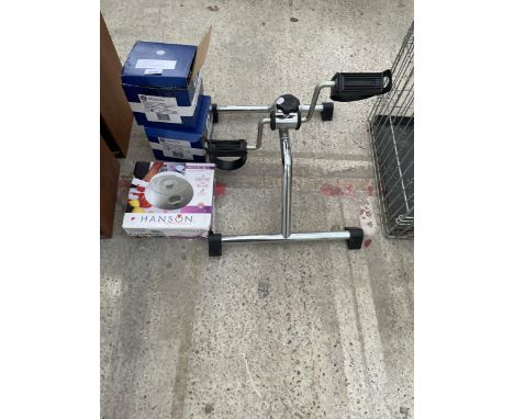 AN ASSORTMENT OF ITEMS TO INCLUDE CAR HEAD LAMPS, KITCHEN SCALES, ETC