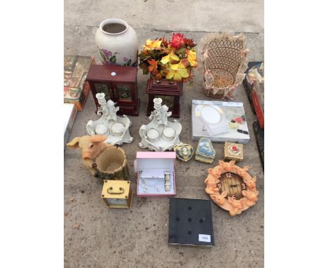 AN ASSORTMENT OF ITEMS TO INCLUDE JEWELLERY BOXES, TRINKET BOXES AND ARTIFICIAL FLOWERS ETC