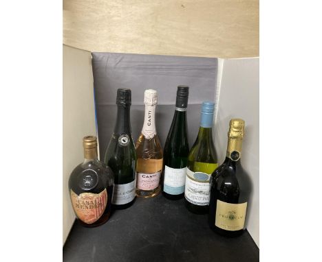 SIX BOTTLES OF WINE TO INCLUDE A CASAL MENDES ROSE,CANTI PROSECCO, OYSTER BAY SAUVIGNON BLANC ETC