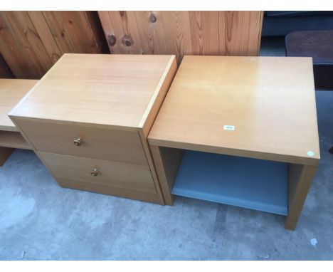 A LOW TWO DRAWER CHEST AND LAMP TABLE
