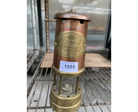 A VINTAGE BRASS AND COPPER BRITISH COAL MINING COMPANY WALES UK LAMP