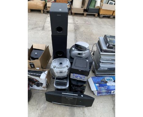 AN ASSORTMENT OF ITEMS TO INCLUDE SPEAKERS, CD PLAYERS AND STEREOS ETC