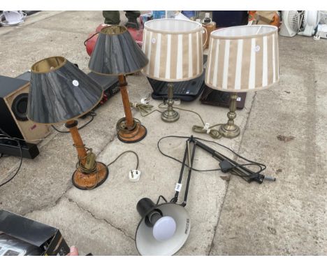 TWO PAIRS OF TABLE LAMPS AND A BLACK ANGLE POISE LAMP