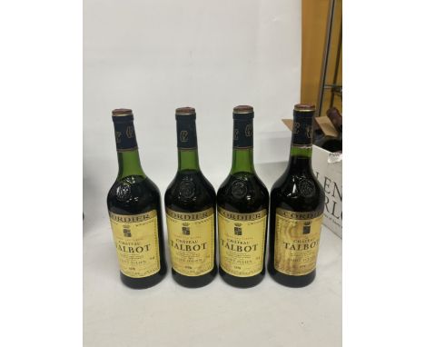 FOUR BOTTLES OF CORDIER GRAND CRU CLASSE CHATEAU TALBOT 1978 BORDEAUX RED WINE