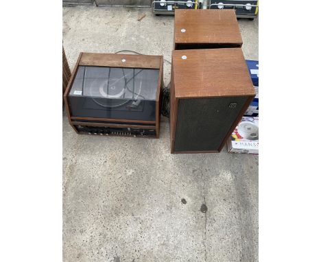A VINTAGE DYNATRON RECORD PLAYER AND SPEAKERS WITH A GARRARD DECK