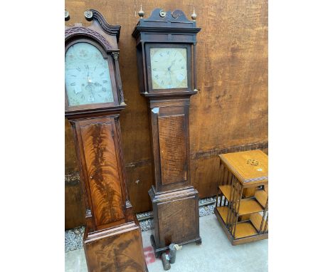 A 19TH CENTURY 30 HOUR OAK LONGCASE CLOCK WITH SQUARE ENAMEL DIAL, BY JOHN JONES, NEWTOWN