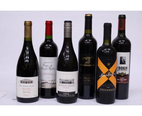 SIX BOTTLES OF RED WINE TO INCLUDE THE BOXER 2004, CASELLA THE BLACK STUMP RESERVE 2009, LE BORDEAUX DE TOUR DU ROCH-MILON 20