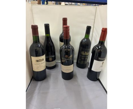 SIX BOTTLES OF RED WINE TO INCLUDE NIEL JOUBERT 2003 PINOTAGE, LA FORET HILAIRE 2000 BORDEAUX, ROODEBERG WINE OF WESTERN CAPE