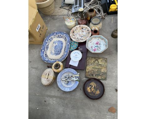AN ASSORTMENT OF ITEMS TO INCLUDE FLATWARE, CERAMIC VASES AND PLATES ETC