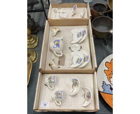 A 1950'S CHILDS BOXED AMERSHAM NURSERY RHYME TEASET COMPRISING OF FOUR CUPS AND SAUCERS, TEAPOT, MILK JUG AND SUGAR BOWL