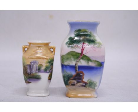 TWO SMALL VINTAGE NORITAKE VASES, HEIGHTS 11CM AND 8CM