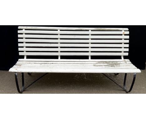 A Victorian garden bench, wrought iron scroll end supports, 183cm long, c.1880**Please note that some of the lots in this auc