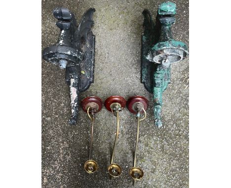Architectural salvage - a pair of cast metal dragon-form wall mounted lamps, etc. height 64cm width 16cm**Please note that so