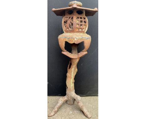 A cast iron garden lantern, in the Oriental manner, 56cm high**Please note that some of the lots in this auction are held off