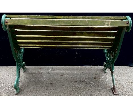 A Victorian cast iron framed garden bench, 84cm high, 114.5cm wide, the seat 108cm wide and 39cm deep**Please note that some 