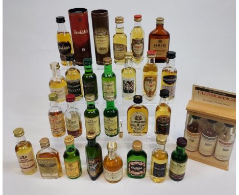 A Collection of vintage whisky miniatures to include Glenmorangie, The Glenlivet, Glenfiddich, Glen Eagle, Glen Grant, Glengo