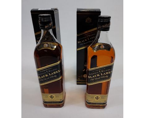 Two Bottlings of Johnnie Walker Black Label old Scotch Whisky, Both aged 12 years. Both full, sealed and boxed. 