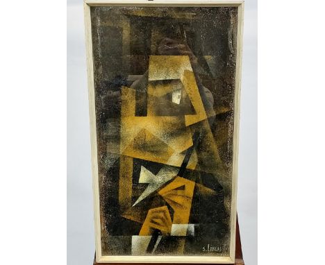 S Lincas Abstract painting depicting figure playing a flute. Signed 