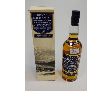 Aged 12 years, a bottling of Royal Lochnagar single Highland Malt Scotch Whisky, 70cl full, sealed and boxed 