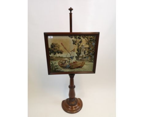 Victorian pole screen with embroidered tapestry with glass. [Needs attention] 