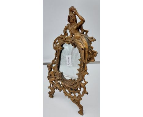 An Antique cast metal Art Nouveau table top mirror. [34cm in height] 