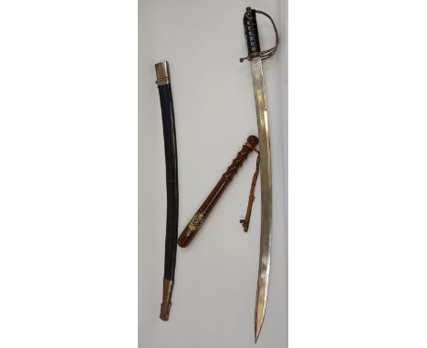 Antique baton with King George V WW1 Transfer [Impressed number- 4349] together with an Indian display sword and scabbard 