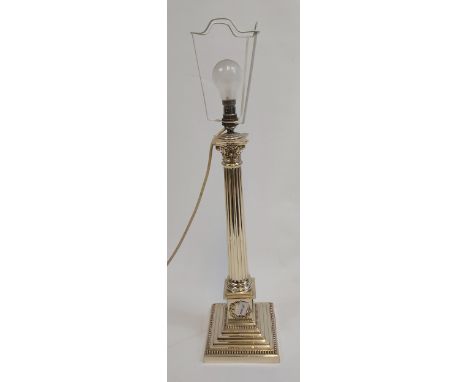 Antique heavy silver plated Corinthian column table lamp. [70cm in height] 